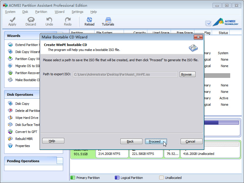 Amoei Partition Assistant bootable CD dashboard