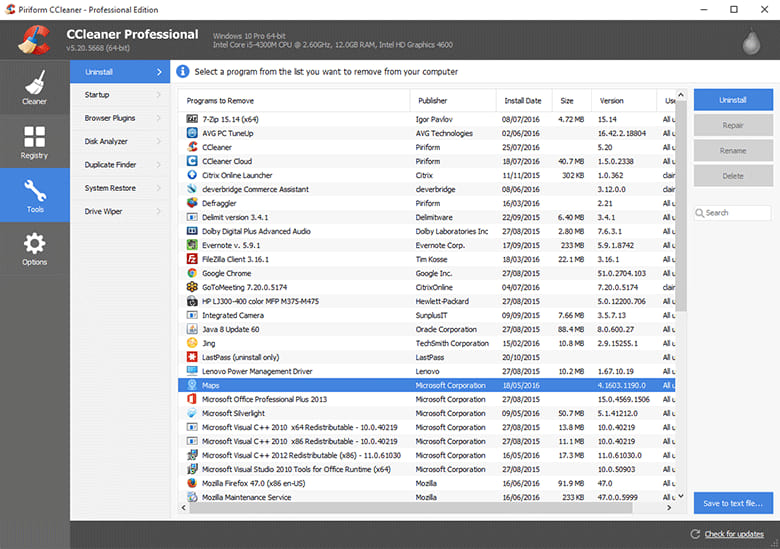 CCleaner performance optimizer