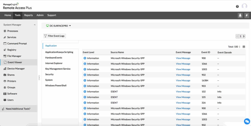 Image displays how to shutdown a remote PC using ManageEngine