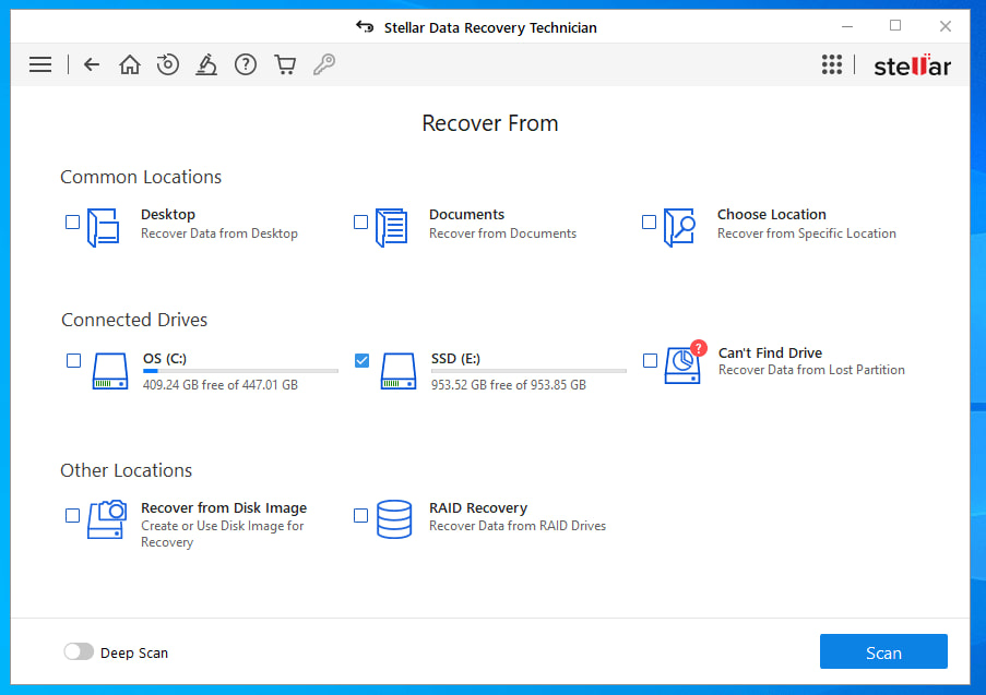 Stella Data Recovery dashboard