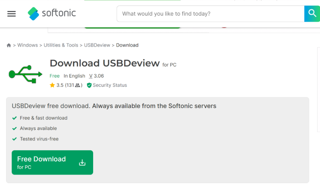 USBDeview free usb monitoring software