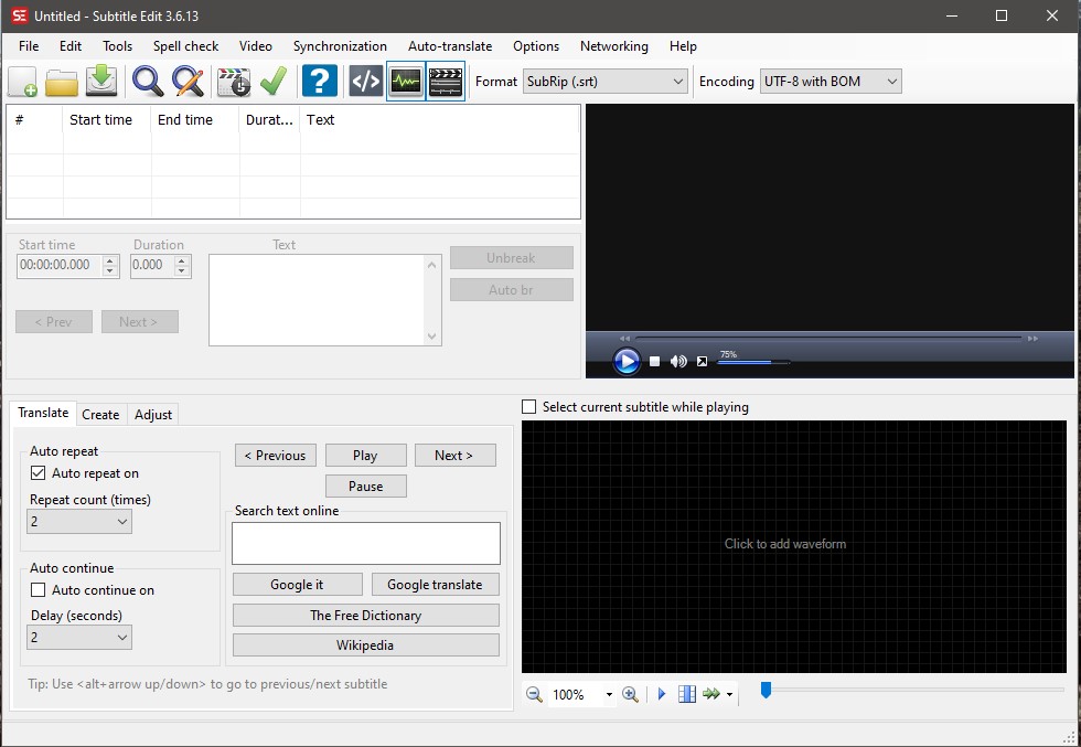 Subtitle Edit subtitle sync software windows 10