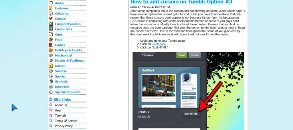 cursor 4 u demo on how to add the cursor on tumblr