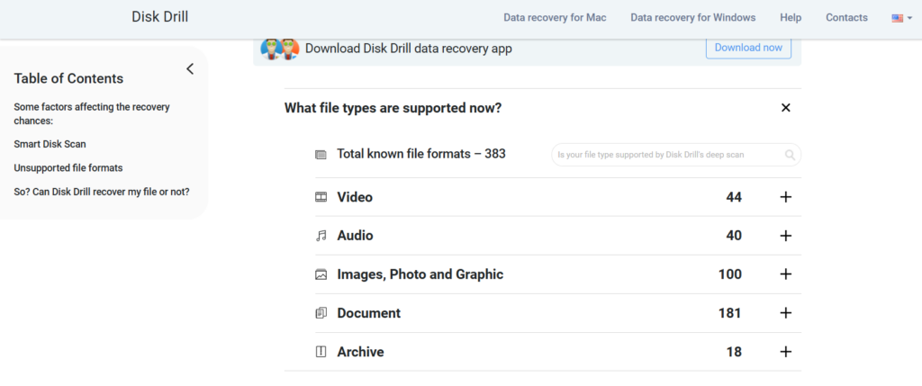 disk drill supported formats