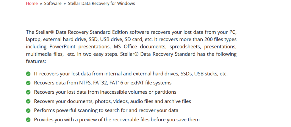 stellar data recovery supported files