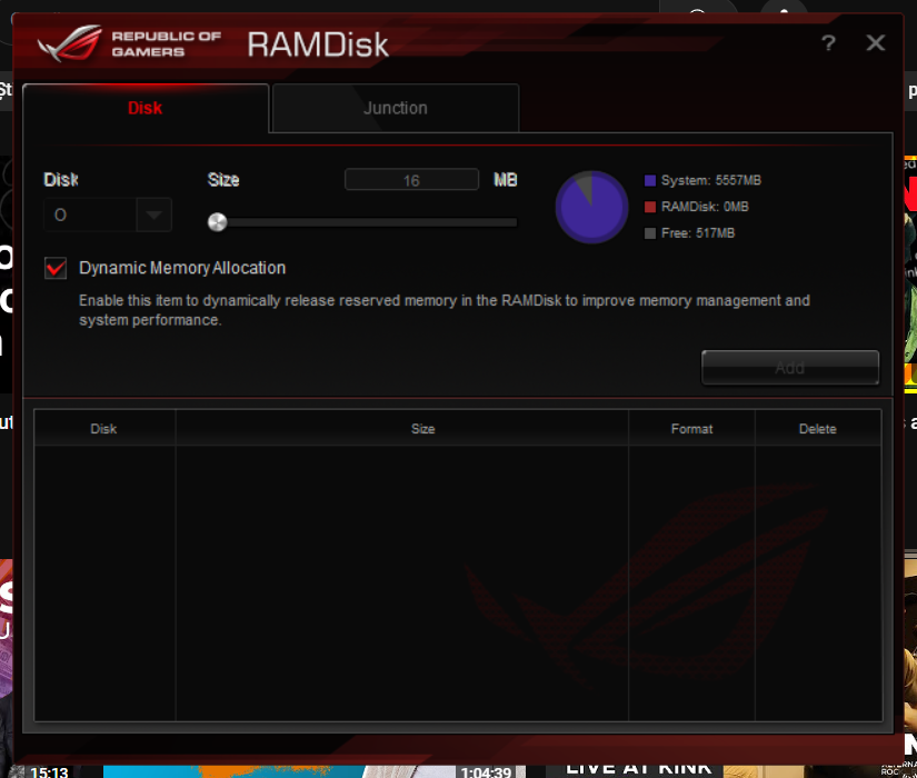 asus rog ramdisk user interface