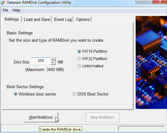 dataram ramdisk configuration