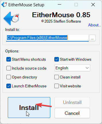 either mouse install