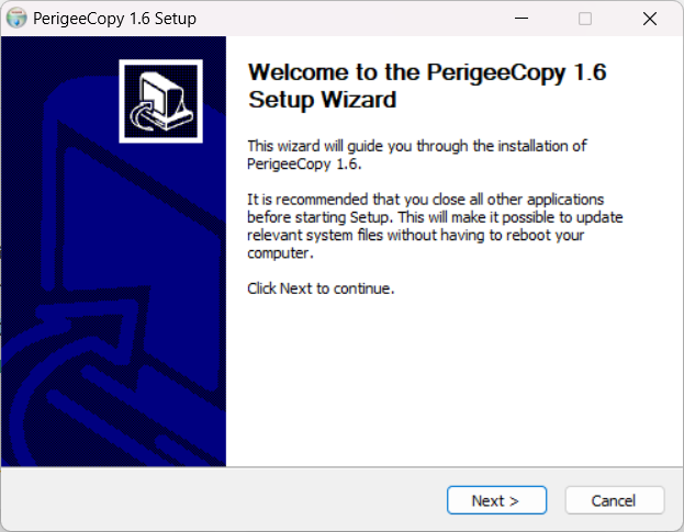 perigee copy setup wizard